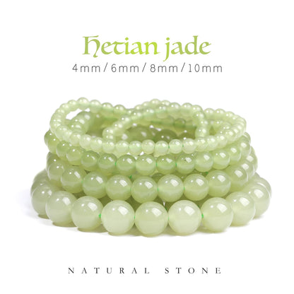 SHIJIWLS Hetian-Jade-Perlen, lose Distanzperlen werden für die Schmuckherstellung, DIY-Armband-Fußkettchen-Zubehör 4/6/8/10 mm verwendet