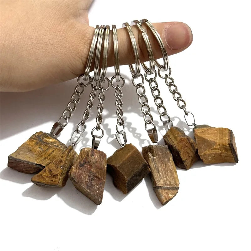 20 stücke Natürliche Raue Rohstein Kristall Quarz Schlüsselbund Frauen Männer Handtasche Hangle Auto Schlüssel Halter Raw Mineral Stein Schlüsselring schmuck