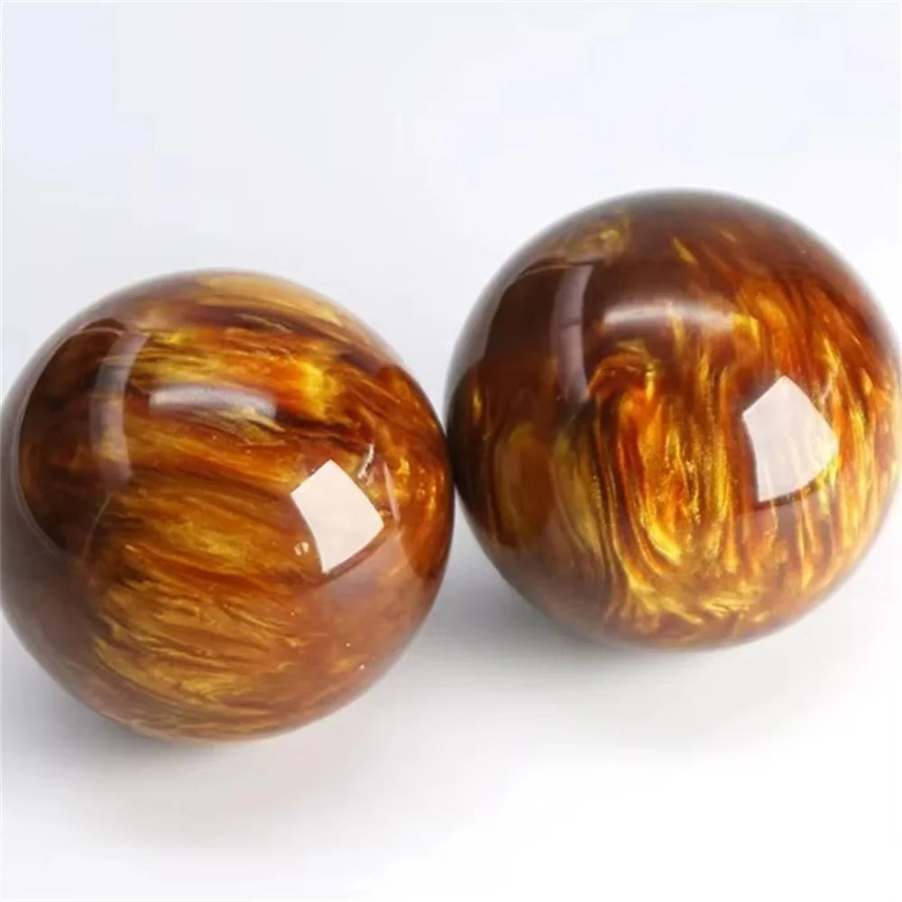 5cm goldene Seide See weide Hand Massage Ball Blut Bernstein Harz senkt Blutdruck Jade Baoding Ball Fitness Handball