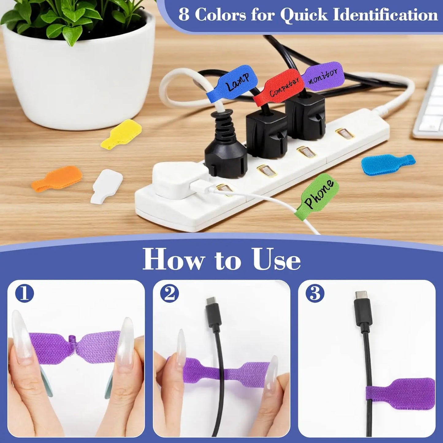 10–100 Stück wiederverwendbare, wasserdichte Kabeletiketten, farbcodierte Organizer-Gurte, Datenkabel, Ladegerätkabel, Management, Zuhause, Büro, Reisen