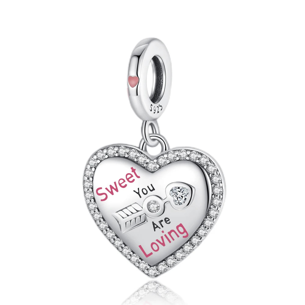 Romantischer 925 Sterling Silber Liebesschlüssel Herz-zu-Herz Charm für DIY Armband Halskette Verlobung Party Geschenke