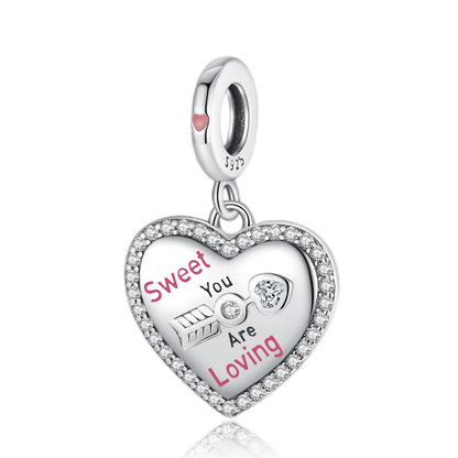 Romantischer 925 Sterling Silber Liebesschlüssel Herz-zu-Herz Charm für DIY Armband Halskette Verlobung Party Geschenke