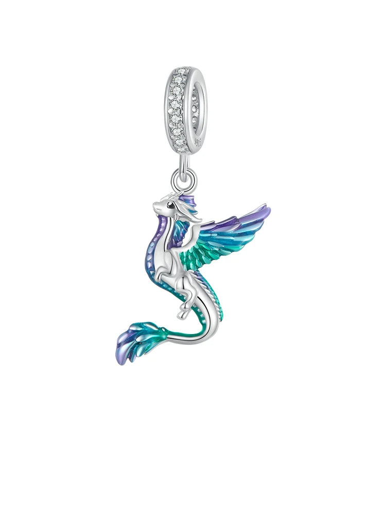 Bamoer 925 Sterling Silber Schrittweise Blau Pfau Hängen Perlen Zarte Tier Anhänger Charms für Frauen Geburtstag Geschenk BSC696