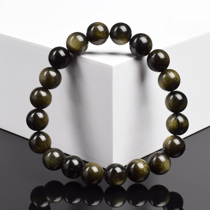 Natürliche Goldene Obsidian Stein Perlen Armband Männer Frauen Goldene Licht Regenbogen Obsidian Rohstein Runde Perle Natürliche Energie Schmuck