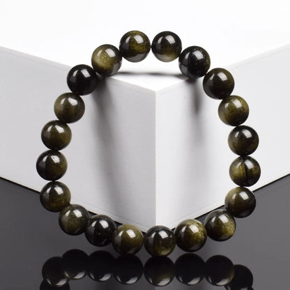 Natürliche Goldene Obsidian Stein Perlen Armband Männer Frauen Goldene Licht Regenbogen Obsidian Rohstein Runde Perle Natürliche Energie Schmuck