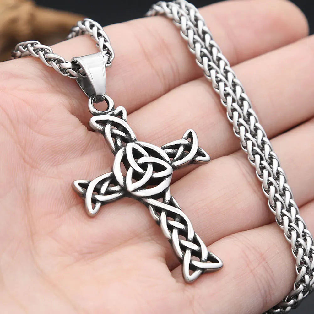 Vintage-Mode Kreuz Anhänger Halsketten Für Männer Frauen 316L Edelstahl Nordic Viking Keltische Knoten Halskette Amulett Schmuck