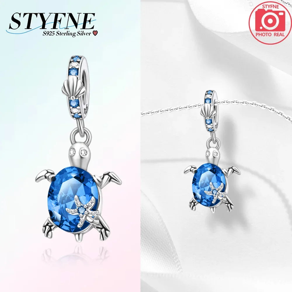 Charm-Charm aus 925er-Sterlingsilber, polychromatischer Zirkon, Sternschildkröte, Seestern-Charms, passend für Original-Armbänder, edler Schmuck, Weihnachtsgeschenk