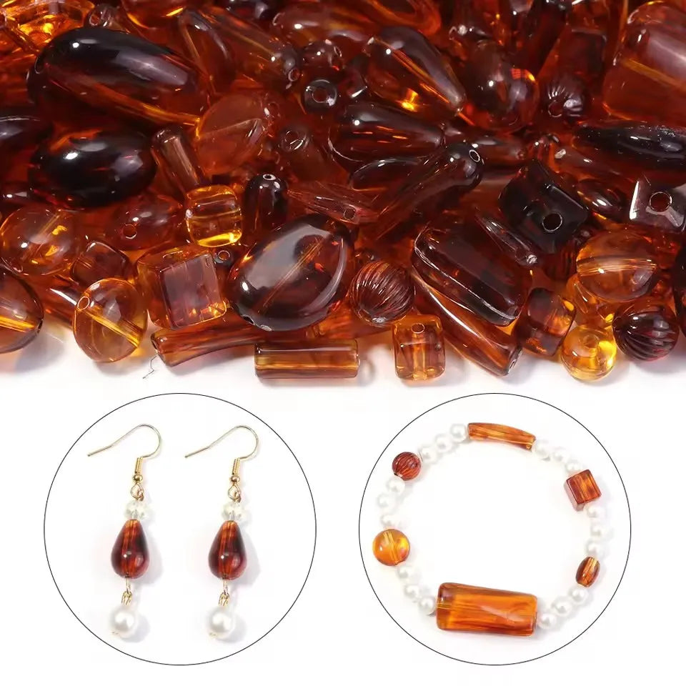 10–100 Stück quadratische Herzröhre, rund, bernsteinfarben, Acryl, lose Abstandshalter, Perlen für DIY-Schmuckherstellung, Armband, Anhänger, Zubehör