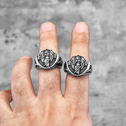 Erzengel St. Michael Religion Amulett Edelstahl Herren Ringe Punk für männlichen Freund Biker Schmuck Kreativität Geschenk Großhandel