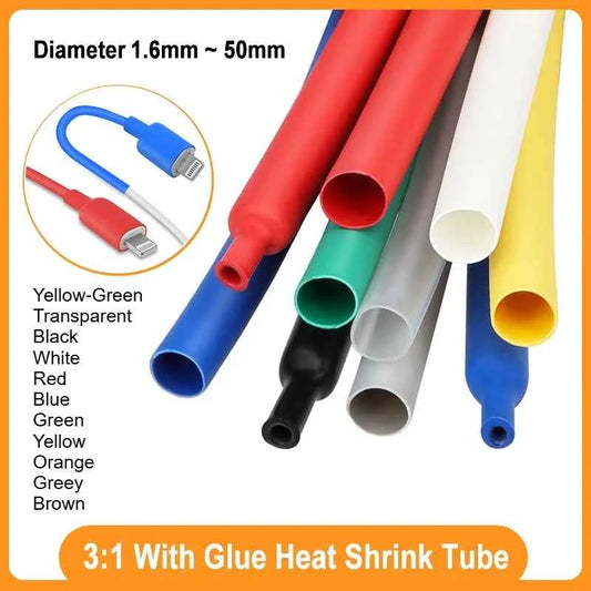 1M mit Klebstoff, doppelwandiger 3:1-Wärmeschrumpfschlauch, 1,6/2,4/3,2/4,8/6,4/7,9/9,5/12,7/30/50 mm, schrumpfbarer Schlauch, selbstklebende Drahtummantelung