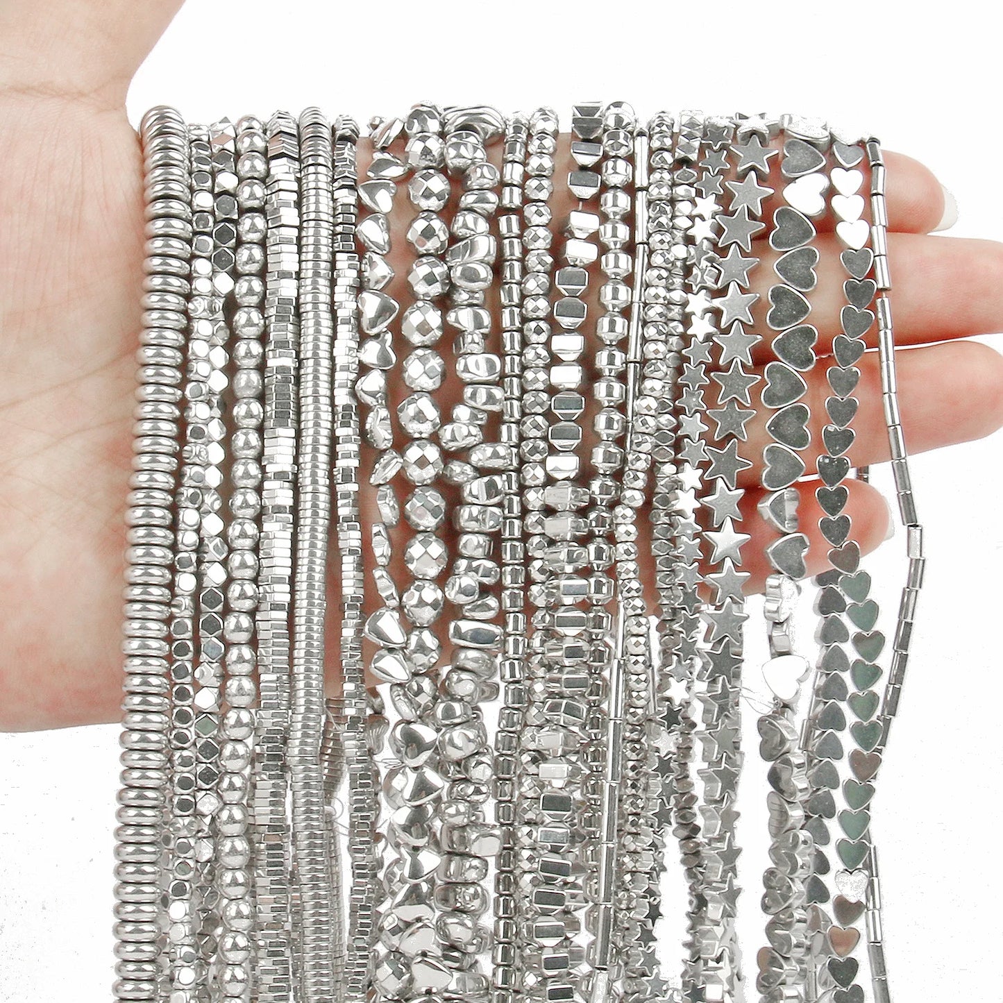 Großhandel AAA Rhodium Hämatit Perlen Charms Herz Stern Rohr Facettierte Runde Unregelmäßige Geometrische Form Perlen Für Schmuck Machen