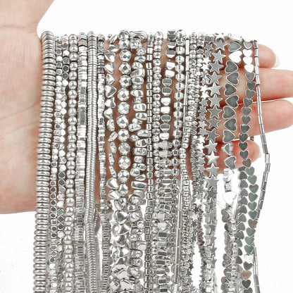 Großhandel AAA Rhodium Hämatit Perlen Charms Herz Stern Rohr Facettierte Runde Unregelmäßige Geometrische Form Perlen Für Schmuck Machen
