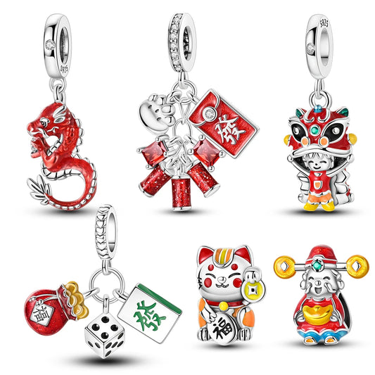 Passend für Original-Armbänder DIY 925 Silber Chinesischer Stil Drachen Glückskatze Charm-Perlen Frühlingsfest Schmuck Geschenk