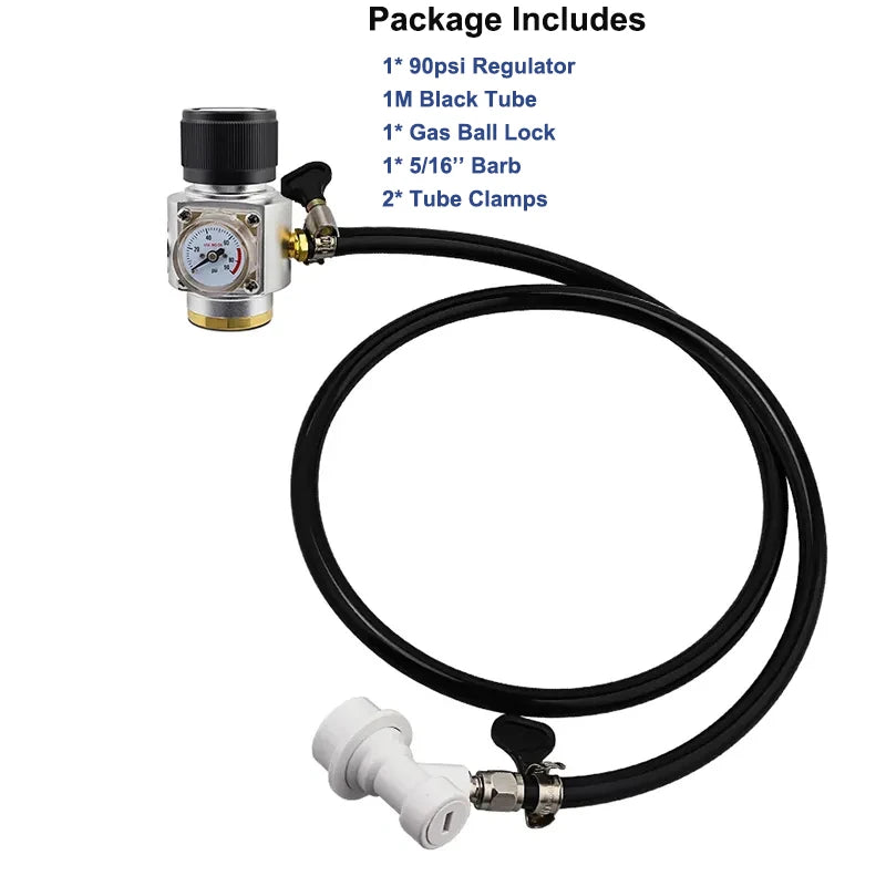 Home Brew Bier-Gasleitungsbaugruppe, 5/16 Zoll PVC-Gaskohlisationsschlauch, 0–90 psi CO2-Regler mit Kugelschloss und Klemmen für CO2-Gasflasche