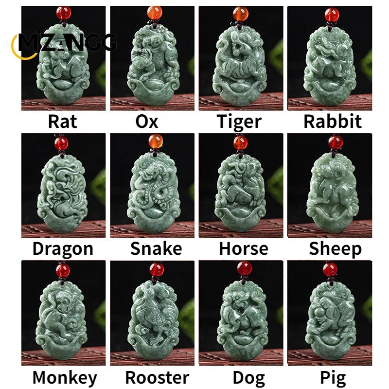 Natürliche eine Ware Jadeit zwölf chinesische Tierkreis Ratte Tiger Anhänger Schmuck hand geschnitzte benutzer definierte Maskottchen Schmuck Jade Halskette Geschenk