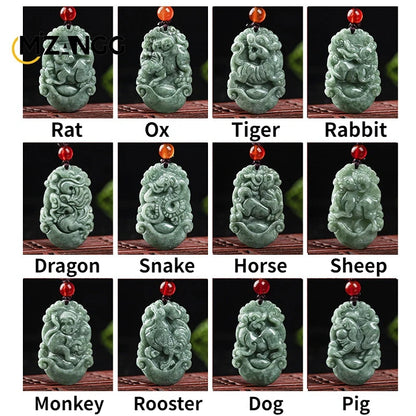 Natürliche eine Ware Jadeit zwölf chinesische Tierkreis Ratte Tiger Anhänger Schmuck hand geschnitzte benutzer definierte Maskottchen Schmuck Jade Halskette Geschenk