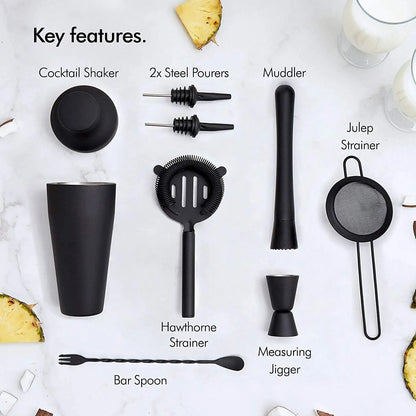 Cocktail-Set, Cocktail-Zubereitungsset, Pariser mattschwarzer 9-teiliges Cocktail-Shaker-Set aus Edelstahl, Bar-Werkzeug