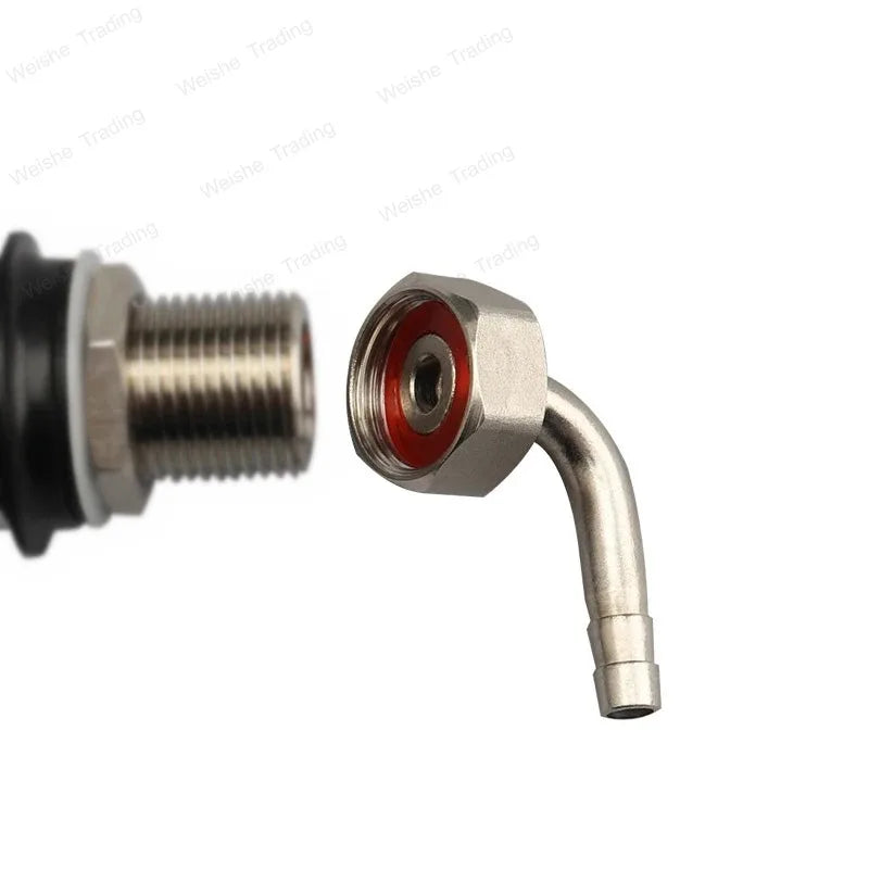 Zapfhahn-Verbinder für Fassbier - 90 °   Anschlussstück + Sechskantmutter + Unterlegscheibe, Bierhahn-Aufsatzrohr-Umrüstsatz 8mm Kesselanschluss