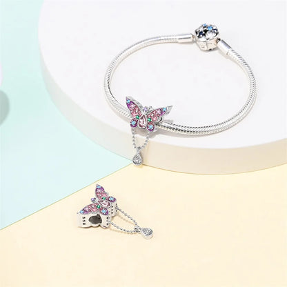 Bunter Schmetterlings-Quasten-Charm-Anhänger aus 925er-Sterlingsilber mit Perlen, passend für Original-Armbänder aus Silber für die Schmuckherstellung von Frauen