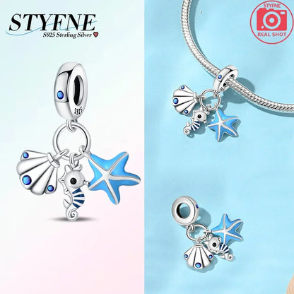Heißer Verkauf 925 Sterling Silber Ozean Welt Serie Meeresschildkröte Seestern Kleine Krabbe Krake Charms Bead Fit 925 Armband DIY Schmuck