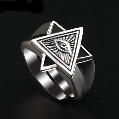 Retro Poseidon Kompass Ring versilbert Hexagramm Öffnung verstellbarer Ring Männer und Frauen Hip-Hop Trend Schmuck Geschenk