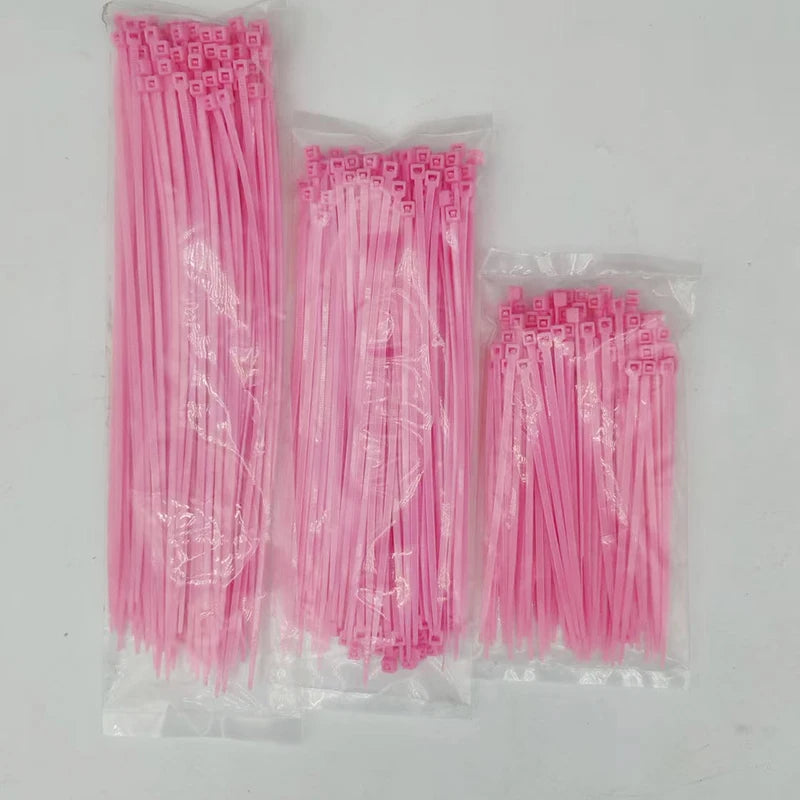 250 Stück selbstsichernde Kabelbinder-Set aus rosa Nylon, 3 Größen, 100 cm, 150 cm, 200 cm, für Kabelmanagement-Kabelbinder für Zuhause und Garten