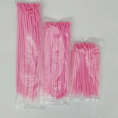 250 Stück selbstsichernde Kabelbinder-Set aus rosa Nylon, 3 Größen, 100 cm, 150 cm, 200 cm, für Kabelmanagement-Kabelbinder für Zuhause und Garten