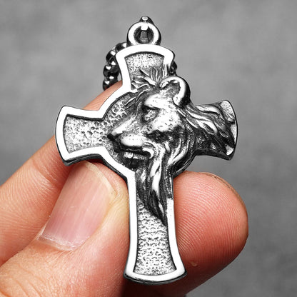 König der Löwen Kreuz Männer Halsketten Edelstahl Einfache Anhänger Kette Frauen Mode Schmuck Punk Neue In Zubehör Geschenke Großhandel