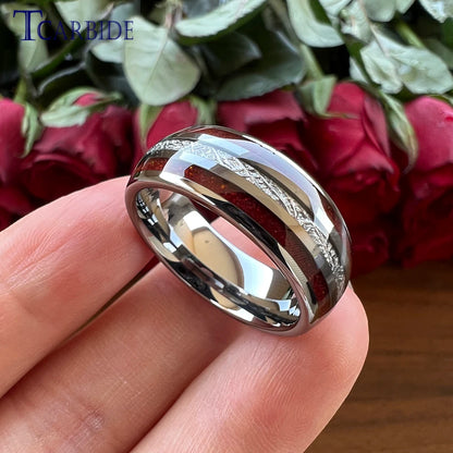Dropshipping 8MM Männer Frauen Schöne Hochzeit Band Wolfram Rot Opal Ring mit Helle Meteorit Inlay Gewölbt Poliert Komfort Fit