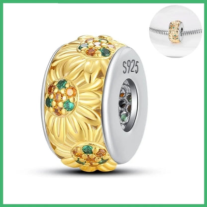 Sonnenblumen-Charm-Anhänger aus 925er-Sterlingsilber mit Zirkonia, passend für DIY-Armband-Halskette, Geschenk für Sie, Colgante Plata