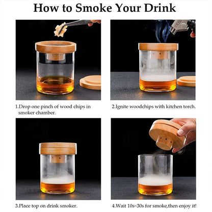 Cocktail-Räucher-Set, Rauch-Set mit 4 Holzspäne, altmodisches Whiskey-Räucher-Getränkekit, Cocktail-Zubehör für Whisky, Getränk
