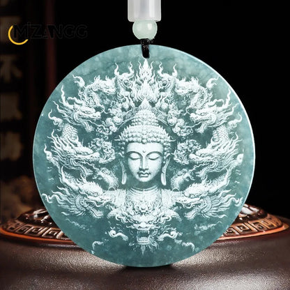 Natürliche Jadeit blau Wasser Neun-Schwanz-Fuchs Anhänger Schatten schnitzen Drachen Männer und Frauen Jade Halskette benutzer definierte exquisite Schmuck
