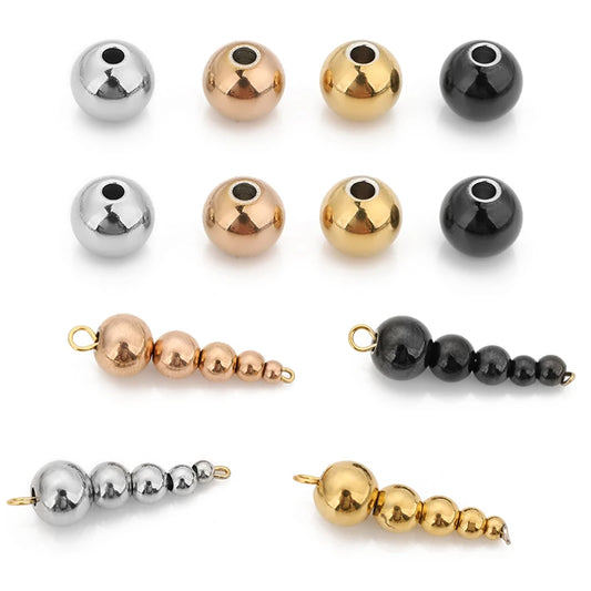 Edelstahl 3mm 4mm 5mm 6mm 8mm Roségold Farbe Schwarz Spacer Perlen Charm Lose Perlen DIY Armbänder Perlen für Schmuckherstellung