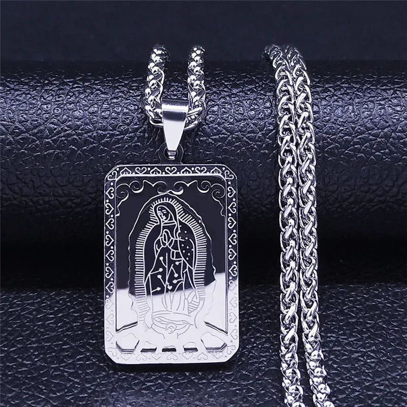 HNSP 316L Edelstahl Jungfrau Maria Medaille Halskette Anhänger Für Männer Religion Christlich Katholischen Schmuck Zubehör Geschenk