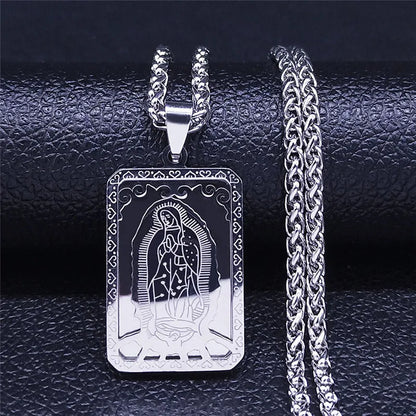 HNSP 316L Edelstahl Jungfrau Maria Medaille Halskette Anhänger Für Männer Religion Christlich Katholischen Schmuck Zubehör Geschenk