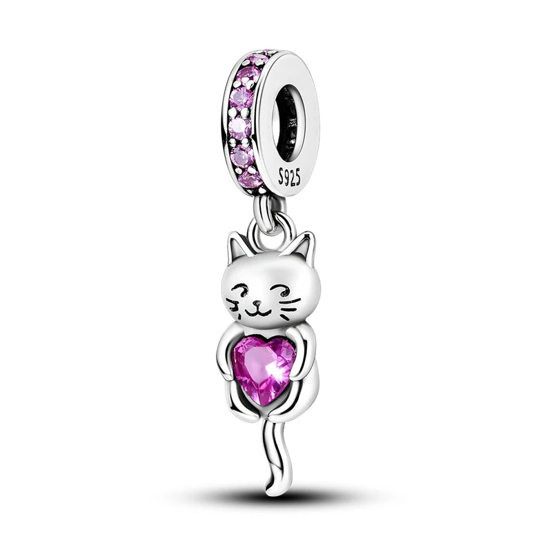 Neue 2025 925 Sterling Silber Charms Perlen Liebe Herz Rosa Original Charm Anhänger Fit Charm Armbänder DIY Schmuck Geburtstag Geschenk