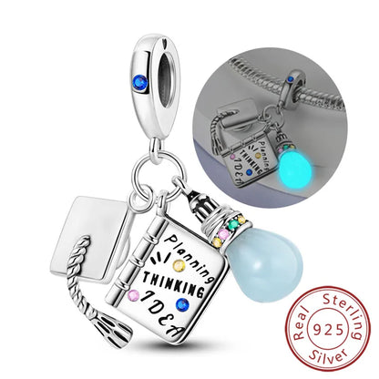 Original-Charms für den Abschluss, Perlen-Anhänger, 925er-Sterlingsilber, Bachelor-Hut, Kappen-Charms, passend für Armbänder, DIY-Zeremonie, Schmuck, Geschenk