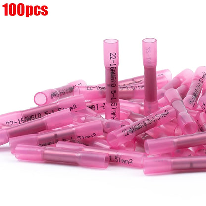 200PCS BHT1.25 Rote Schrumpfstoßdrahtverbinder 22-16 AWG Isolierte wasserdichte Crimpklemmen Stoßspleiße