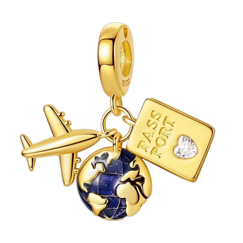 Original-Charm-Perlen aus 925er-Sterlingsilber, goldener Leopard, Glühwürmchen, Schmetterling, Heißluftballon-Perlen, passend für DIY-Armbänder, edler Schmuck