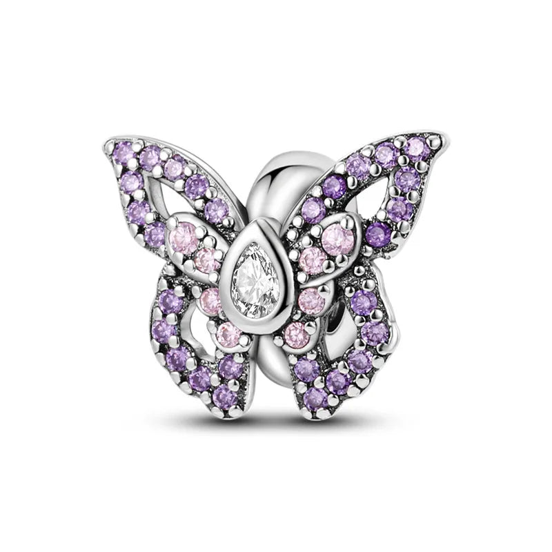 Sicherheitsketten aus 925er-Sterlingsilber, violette Serie, Schmetterling, Widder, Zwillinge, passend für Original-Armbänder, DIY-Schmuckherstellung, Geschenk für Frauen