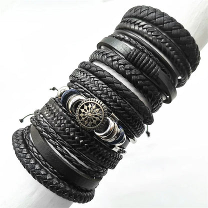 10 Pcs/Set Black Wrap Woven New Fashion Handmade Men Bracelets Male Women Leather Bracelets Men Bangle Wholesale Jewelry Gift