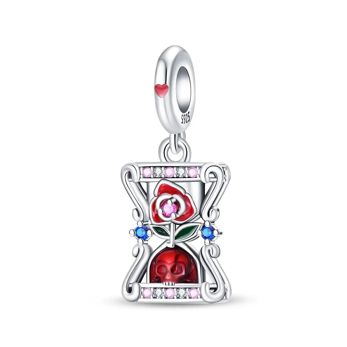 Wunderschöner roter Anhänger aus 925er-Sterlingsilber mit Rosenherz, Krabbe, Feuerwerkskörper, für Mädchen und Jungen, passend für DIY-Armbänder, Halsketten, süße Geschenke