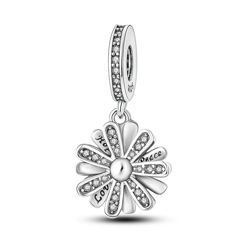 Blumen-Charms aus 925er Silber, Sonnenblumen-Tulpen-Anhänger, passend für Original-Pan-Armbänder zur Herstellung von Schmuck