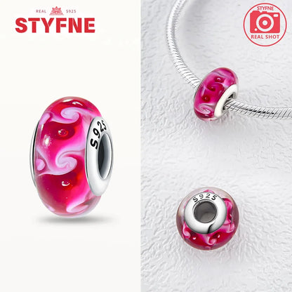 Echtes Sterlingsilber 925, Blumen-Charms, Glas, neue Original-Perle, bunt, Murano, passend für Original-Armbänder, DIY für Frauen, Schmuck, Geschenke