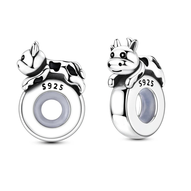 Lucky Clover Clip Charms 925 Sterling Silber Original Black Cat Stopper Clamp Silikon Spacer Charm für DIY Schmuck Armband