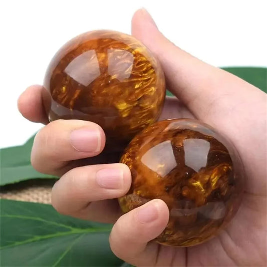 5cm goldene Seide See weide Hand Massage Ball Blut Bernstein Harz senkt Blutdruck Jade Baoding Ball Fitness Handball