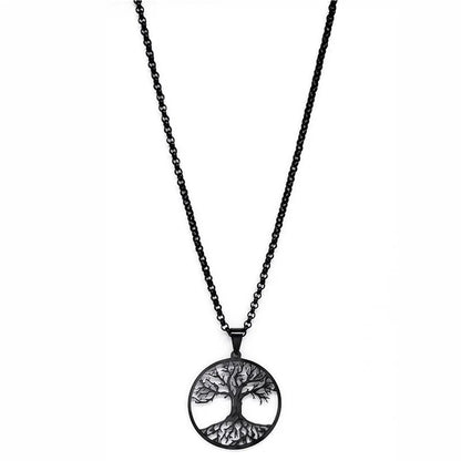 2024 Tree of Life Stainless Steel Long Necklace for Men Black Color Necklaces &amp; Pendants Jewelry cadenas para hombre N834S03