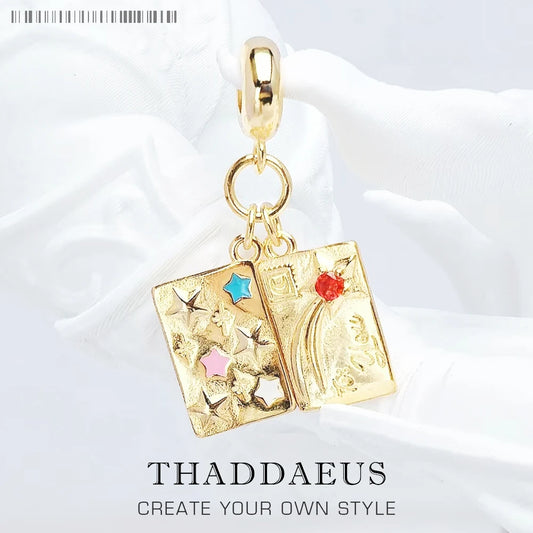 Vergoldeter Liebesbrief-Umschlag-Anhänger, baumelnder Charm, 925er Sterlingsilber, edler Schmuck, romantisches Geschenk für Frauen