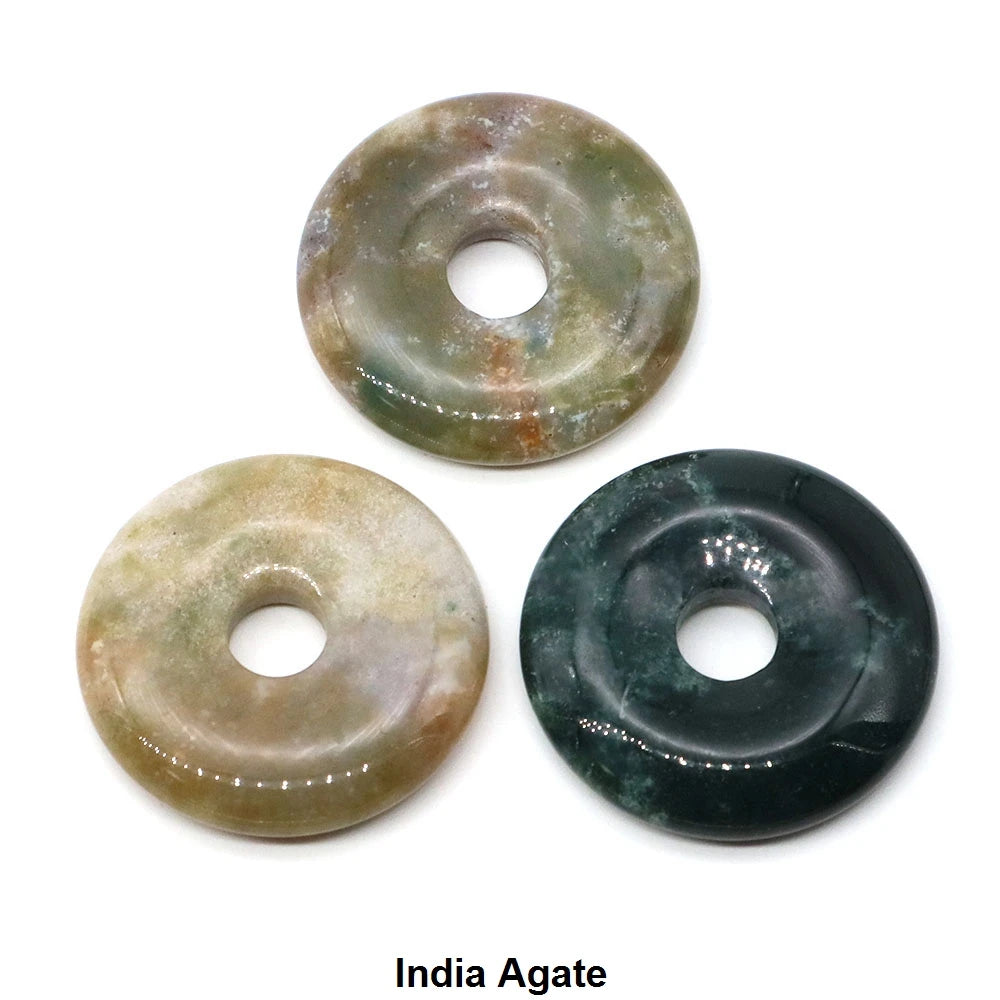 30 mm Donut-Naturstein, Heilkristall, Amethyst, Amazonit, Achat, Quarz, Edelstein für Kunsthandwerk, Zubehör, Glücksgeschenke