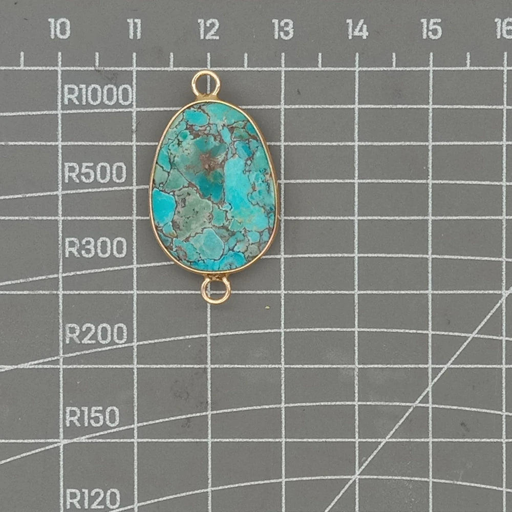 Großhandel 5 Stück natürliche blaue Türkis facettierte Verbindungsperlen ovale Form Gold galvanisierter Doppelring